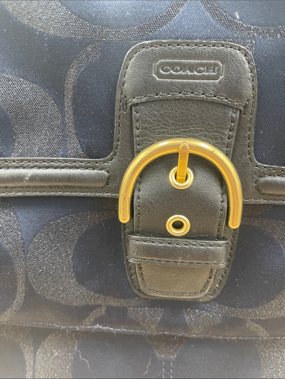 Coach Navy Signature Canvas Tote with Gold Buckle Accents - Picture 3 of 8